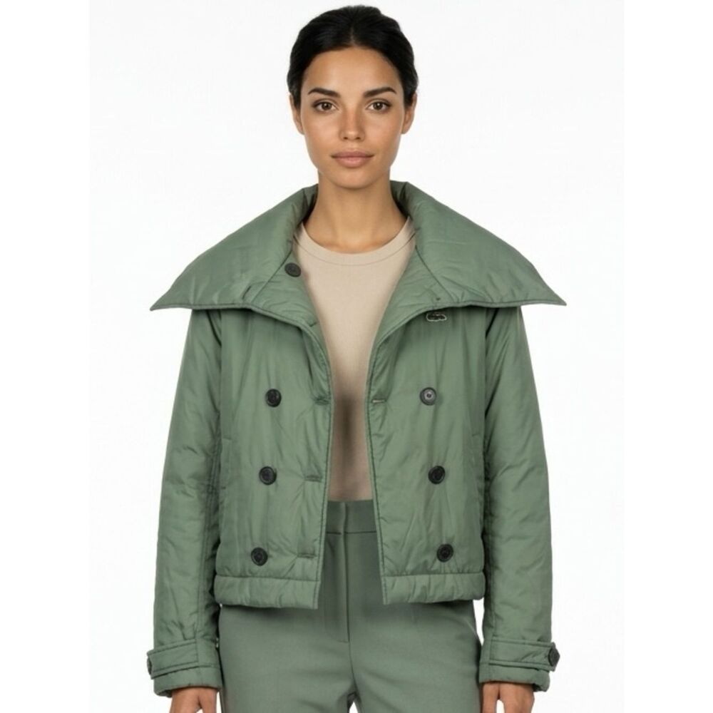 LACOSTE | Green Mini Puffer Jacket Oversized Collar Women’s Size 40 Medium